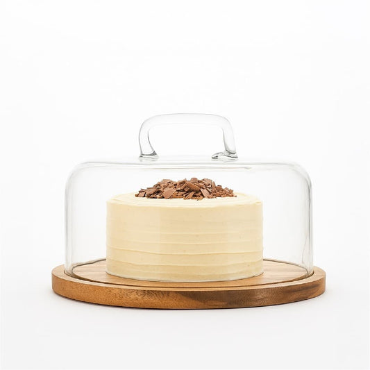 Glass Cake Cover with Wood Bottom - NATURAL