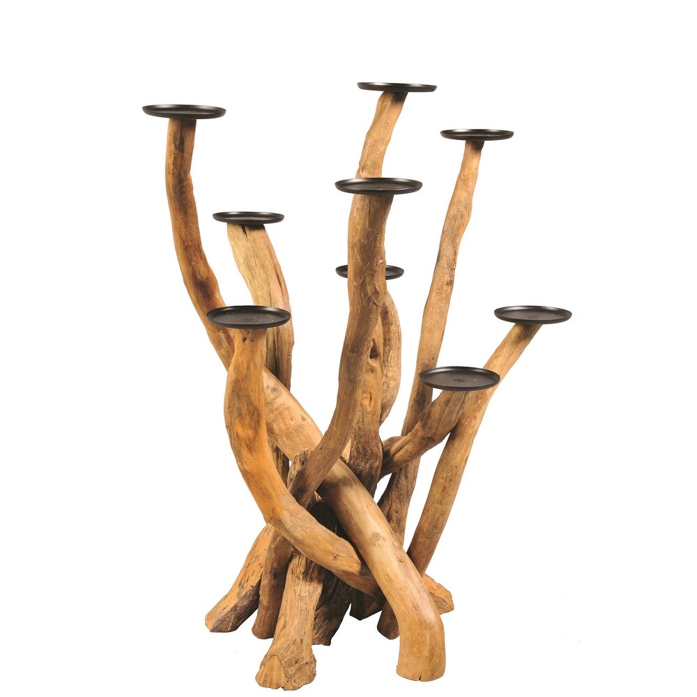 Candle Stick Driftwood Vitex Parviflora w/7 Candle Cups - Natural-ST
