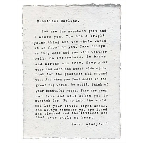 Letter for Sophie (Beautiful Darling) Handmade Paper Print 12"x16"