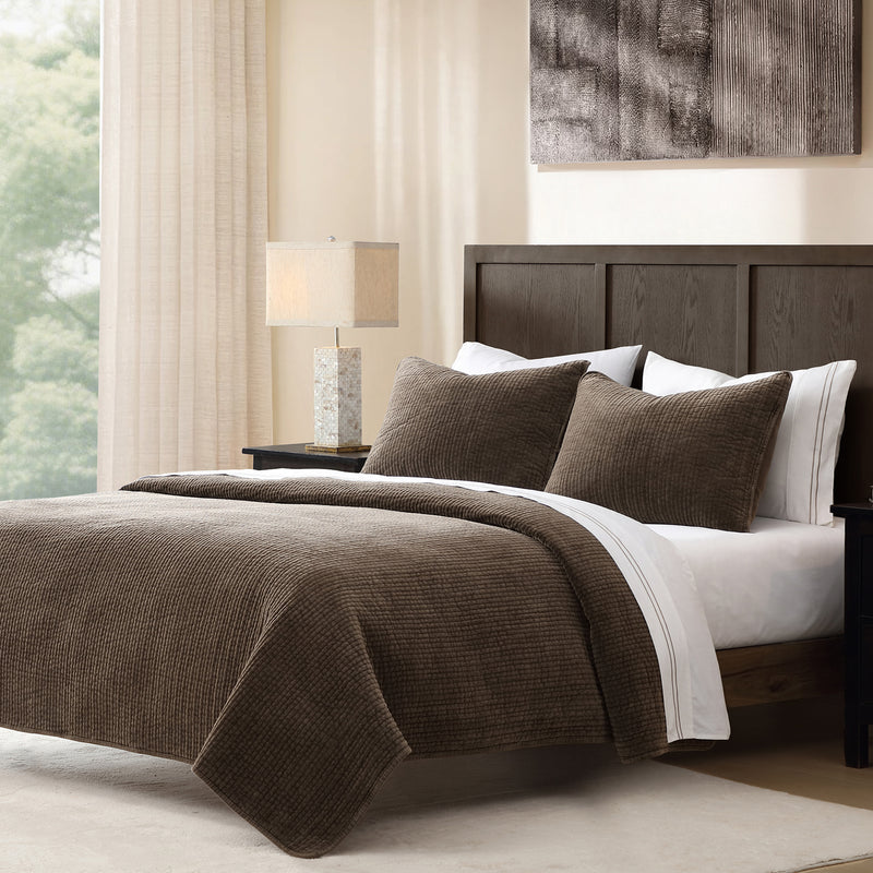 Stonewashed Cotton Velvet Quilt Set, King/Cal King, Cocoa, 3PC Cocoa, Quilt Set, King/Cal King