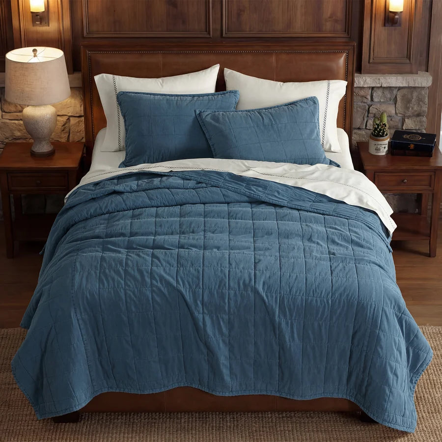 Cotton Canvas Box Stitch Coverlet Set, King/Cal King, Chocolate, 3PC