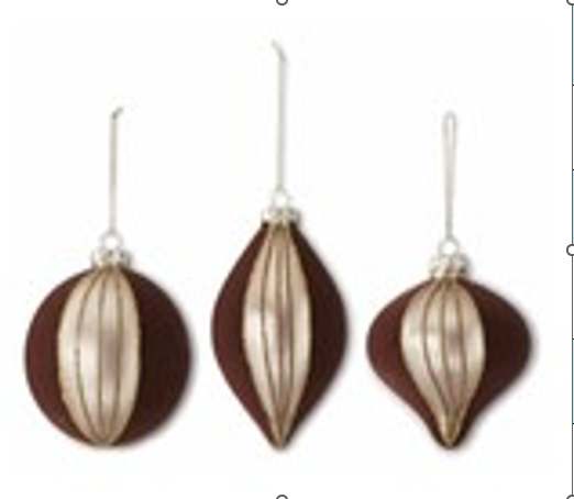 Assorted Seed Bead & Brown Velvet Striped Glass Ornaments (3 Style