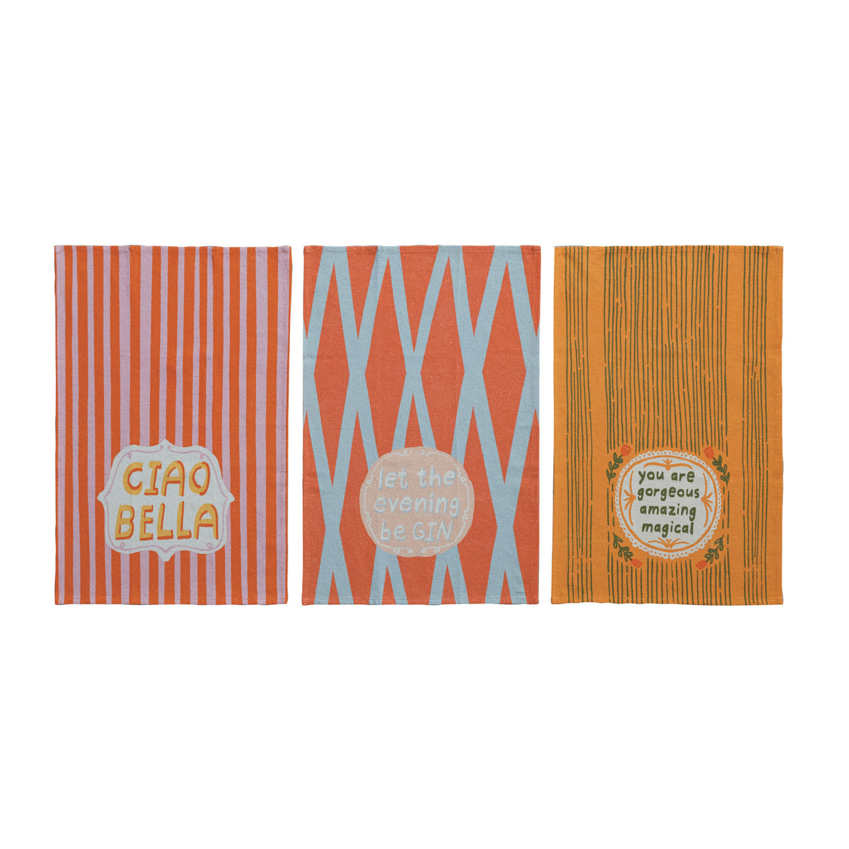 Cotton & Linen Printed Tea Towel w/ Pattern & Saying