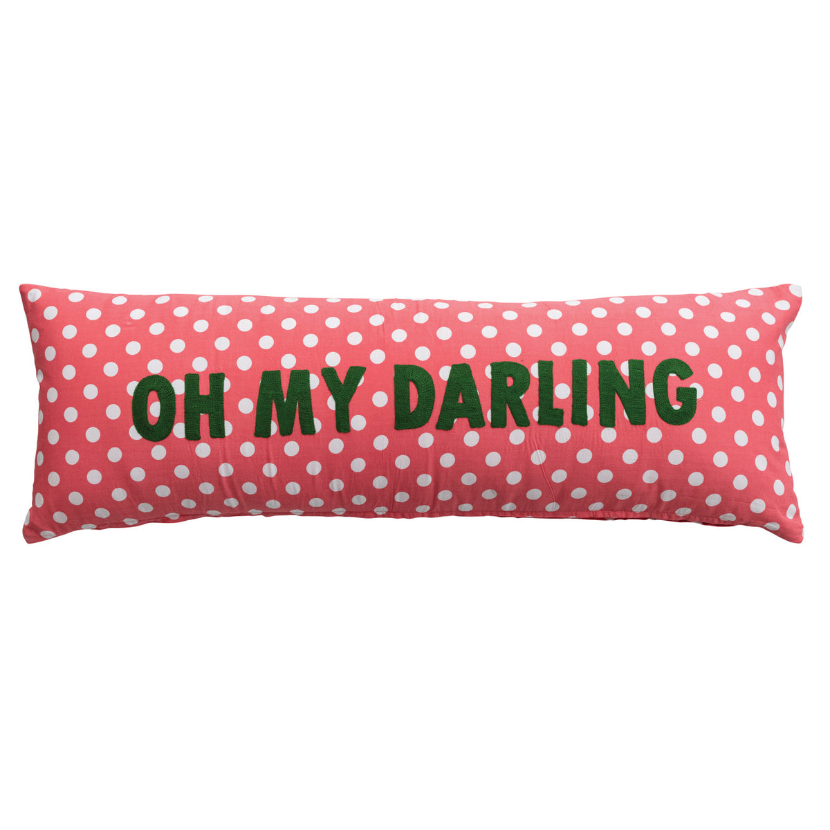Cotton Voile Lumbar Pillow with Polka Dots & Embroidery with "Oh My Darling"