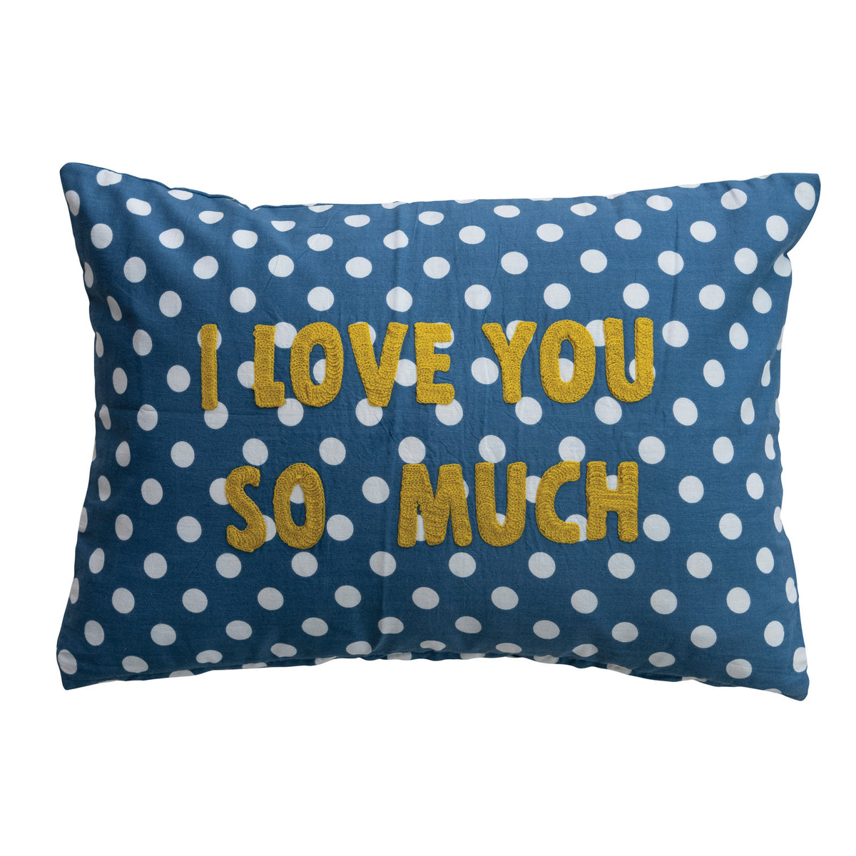 Cotton Voile Lumbar Pillow with Polka Dots & Embroidery with "I Love You So Much"