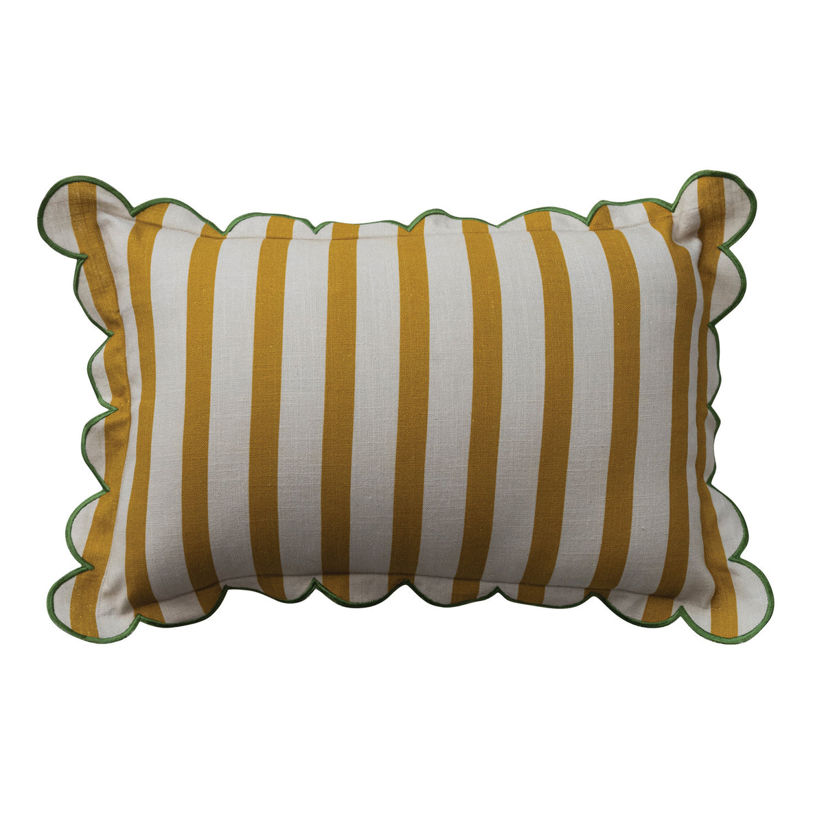 Cotton Striped Lumbar Pillow with Scalloped Flange & Contrasting