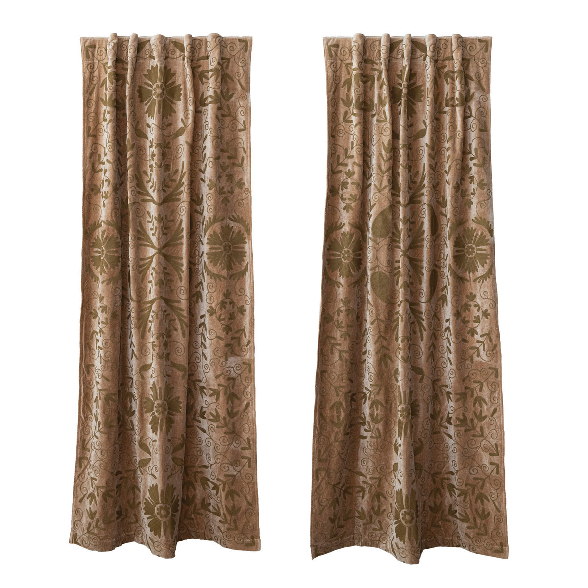 50"Wx 96"HCotton Velvet Embroidered Curtain Panel Pair