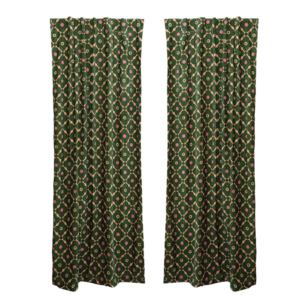 50"Wx 96"H Cotton Velvet Printed Curtain Panel Pair