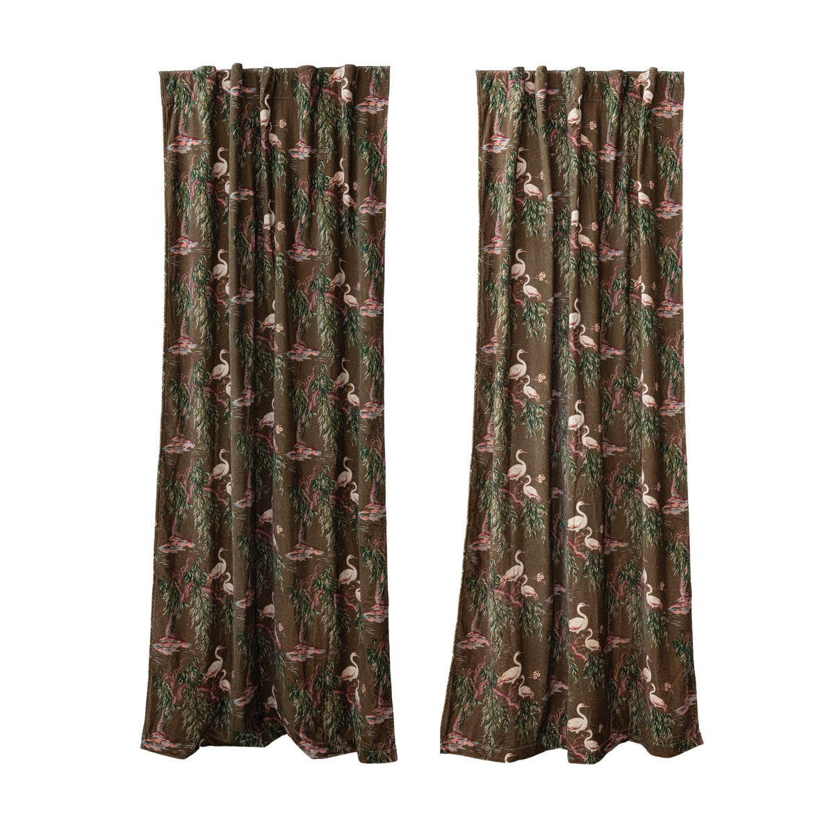 50"Wx 96"HCotton Velvet Chinoiserie Curtain Panel Pair