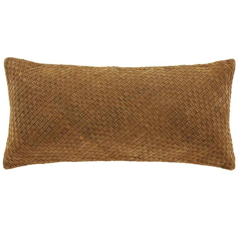 Woven Suede & Basket Weave Long Lumbar Pillow, 14" x 30", 1PC Pillow