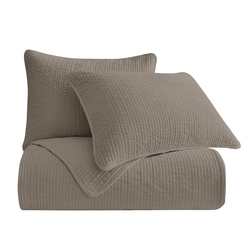 Stonewashed Cotton Velvet Quilt Set, Full/Queen, Taupe, 3PC Taupe, Quilt Set, Full/Queen