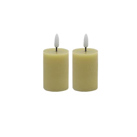 2 pc Set Champagne Flameless Pillar Candle - Champagne