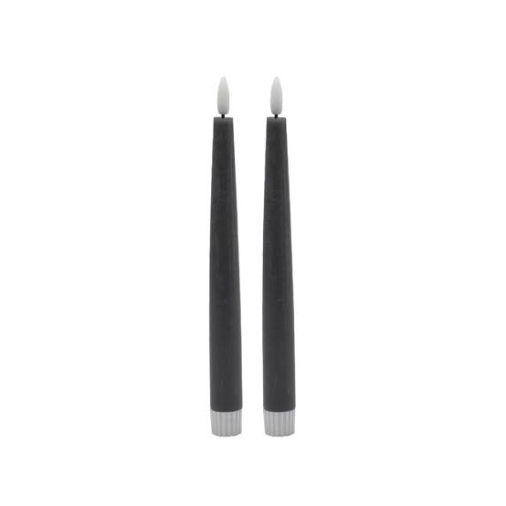 2 pc Pointed Gray Flameless Taper Candle - Gray