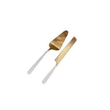 2pc Cake Serving Set Gold w/ White Resin Handles in Giftbox - Gold & White
