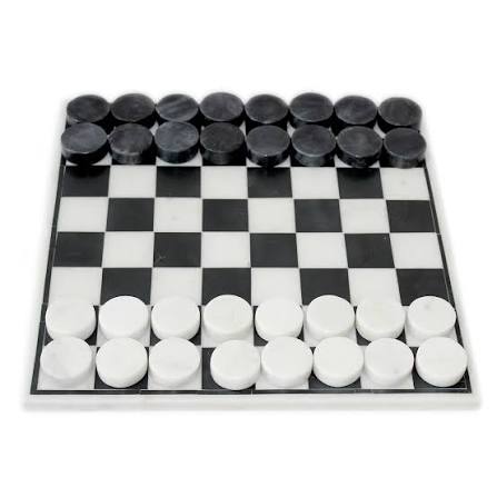 Black Inlaid White Marble Checkers Set - White / Black