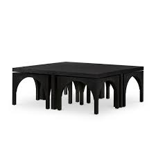Amara Coffee Table W Nesting Arch Stools - Veneer Black Oak