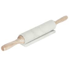 White Marble & Mango Wood Rolling Pin w/ Base