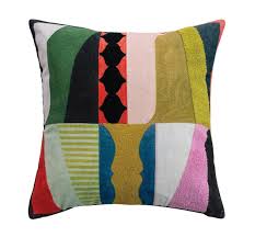 Velvet Printed Pillow w/ Abstract Design, Tufting & Striped