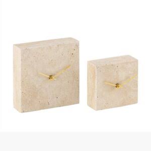 Light Travertine Square Marble Table Clock Small - Natural