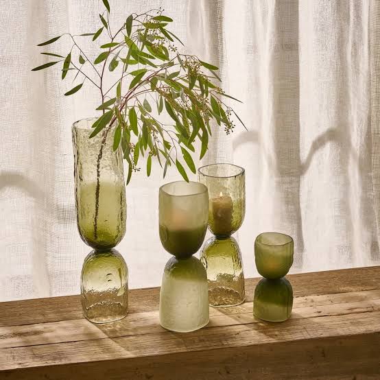 Vase Hurricane Glass Green Dia 4.5" - Green