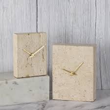 Light Travertine Rectangle Shaped Marble Table Clock Small - Natural