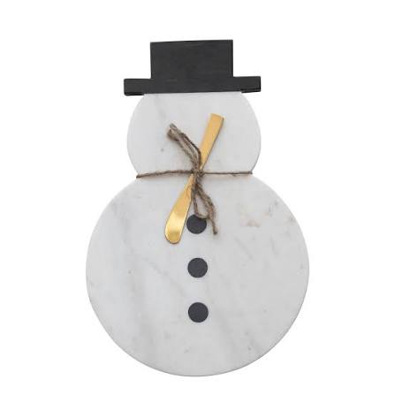 Marble Snowman Shaped Board with Canape Knife, Set of 2 Tied