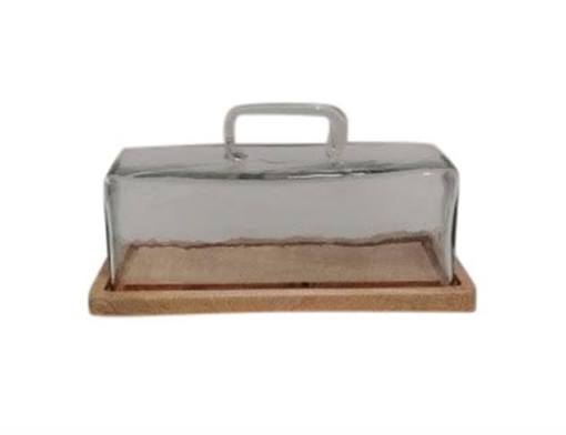 Wood Butter Dish with Glass Dome - NATURAL