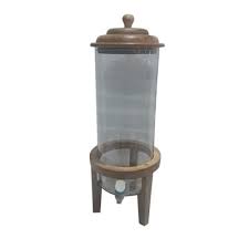 Water Glass Jar w/Mango Wood H 28.1" & Dia 9.8" -ST - Clear