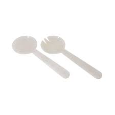 Set of 2 White Resin Salad Servers Length 12.2"