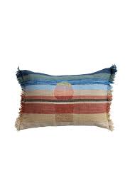 Woven Fabric Indoor/Outdoor Lumbar Pillow with Sunset Design