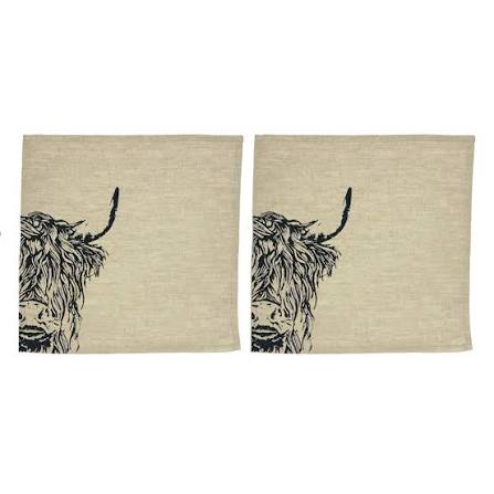 2 Linen Napkins - Highland Cow