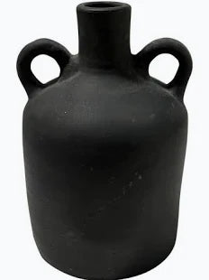 Terracotta Vase Natural Black H 9.8" & Dia 6.9" - Black