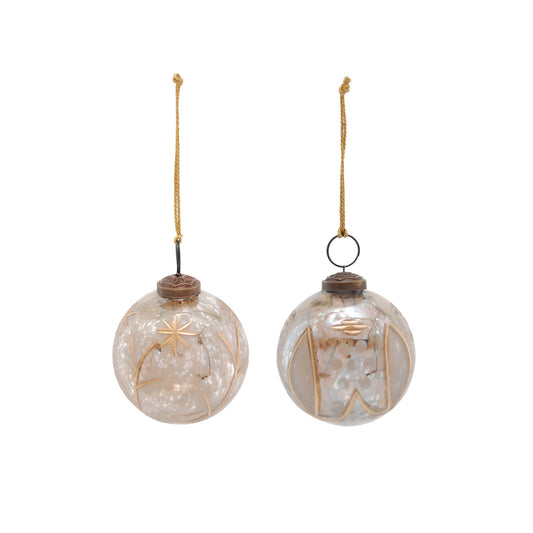 Etched Mercury Glass Ball Ornament with Design,2 Styles