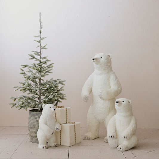 Faux Fur & Foam Sitting Polar Bear, White & Black