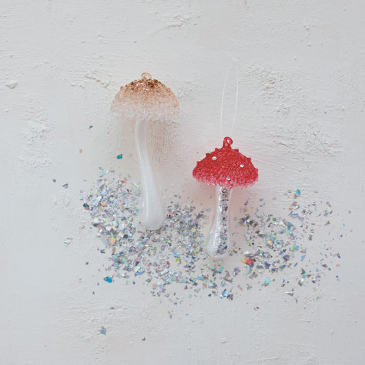 Glass Mushroom Ornament,2 Colors