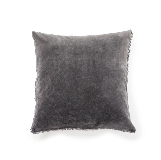 *** ASH Velvet Pillow With Poms 22"x22 -