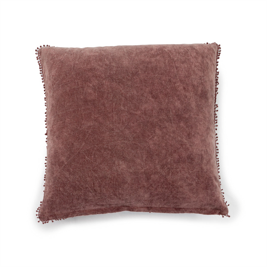 *** Mauve Velvet Pillow With Poms 22"x22 -