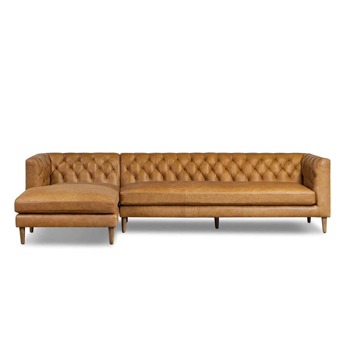 Thurston Rounded Leg 2pc Sectional W Raf Chaise Cascara Cognac Distressed Parawood