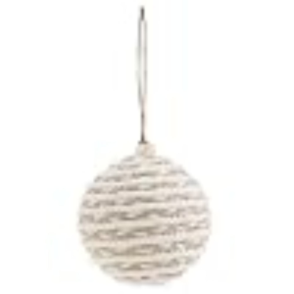 4.5 Inch White Velvet & Natural Grass Woven Ball Ornament