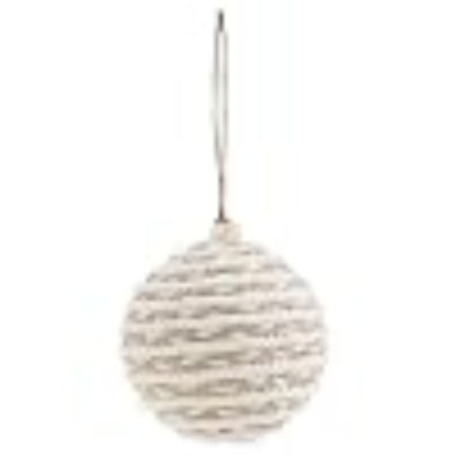 4.5 Inch White Velvet & Natural Grass Woven Ball Ornament