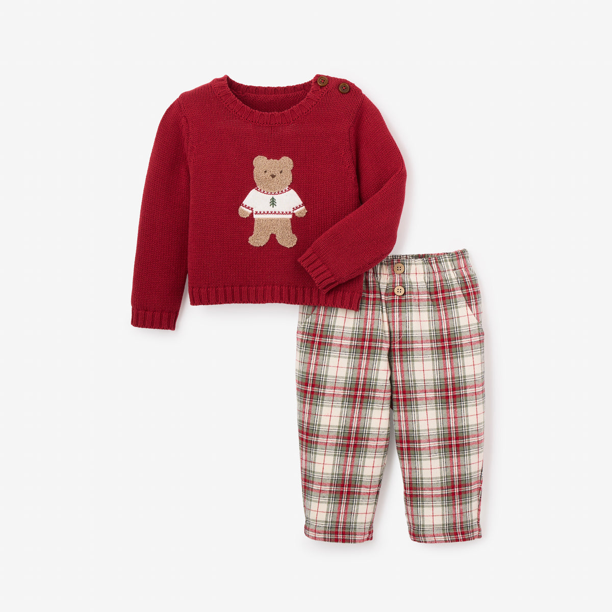 3-6M Christmas Bear Sweater + White, Red, & Green