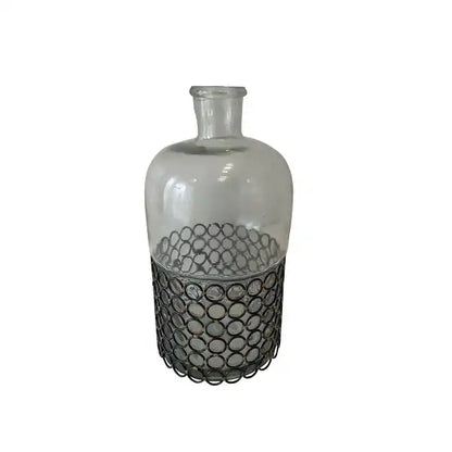 Decorative Glass Bottle Vase Dia 7" - Black & Gray
