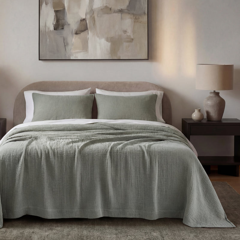 Cotton Voile Blanket Set, King/Cal King, Sage, 3PC Blanket Set, King/Cal King, Sage