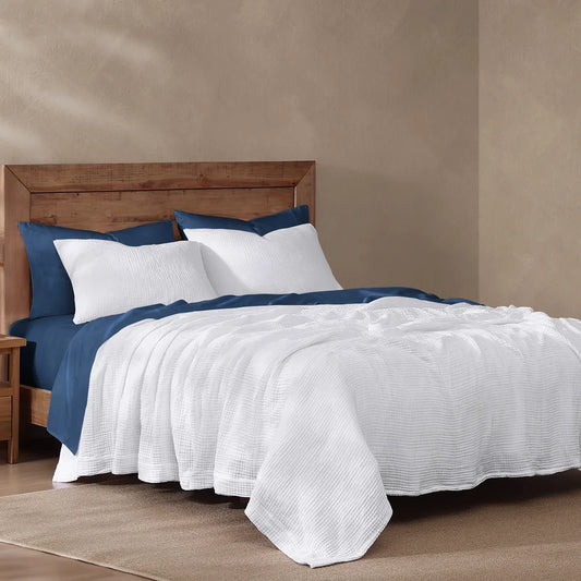 Cotton Voile Blanket Set, Full/Queen, White, 3PC