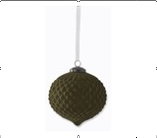 6 Inch Dark Green Flocked Glass Diamond Pressed Onion Ornament