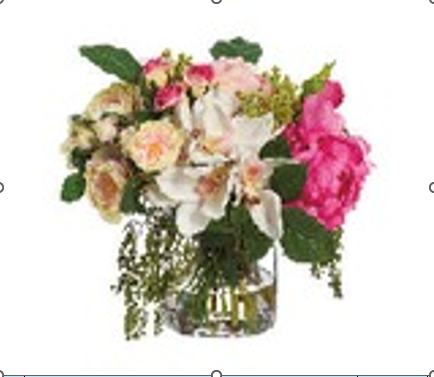 12" ROSE/PEONY/CYMBIDIUM IN ROUND VASE