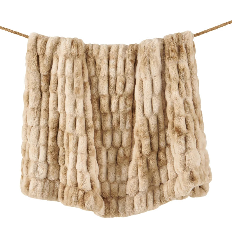 Ruched Rabbit Double-Sided Oversized Throw, 50" x 80", Variegated Cream, 1PC