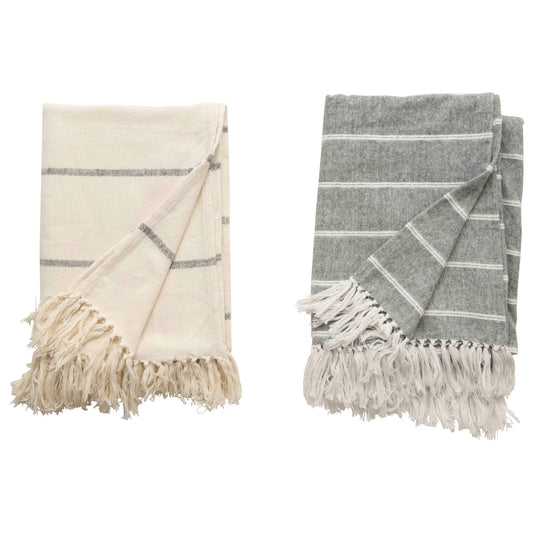 Striped Throwwith Fringe,2 Styles In Stock