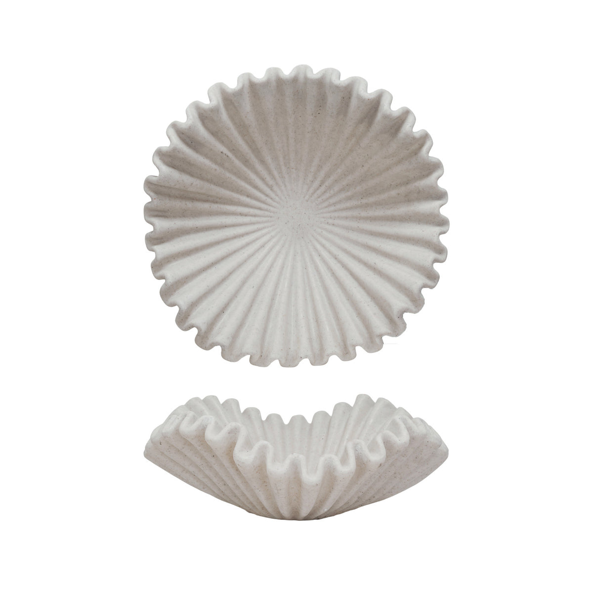 Decorative Resin Ruffled Bowl, Stone Finish,Cream Color In Stock