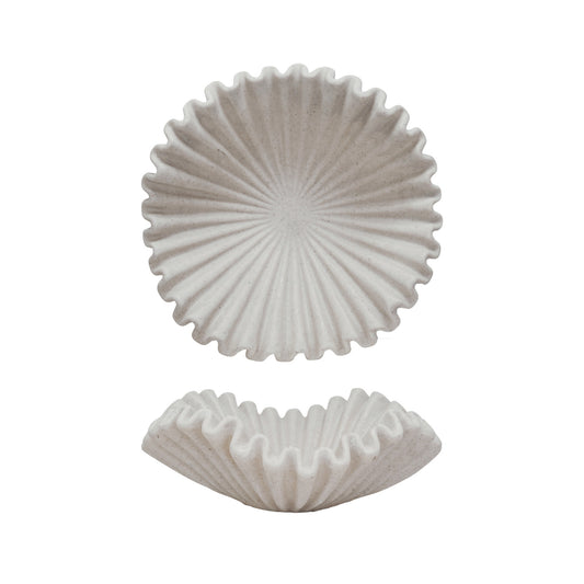 Decorative Resin Ruffled Bowl, Stone Finish,Cream Color In Stock